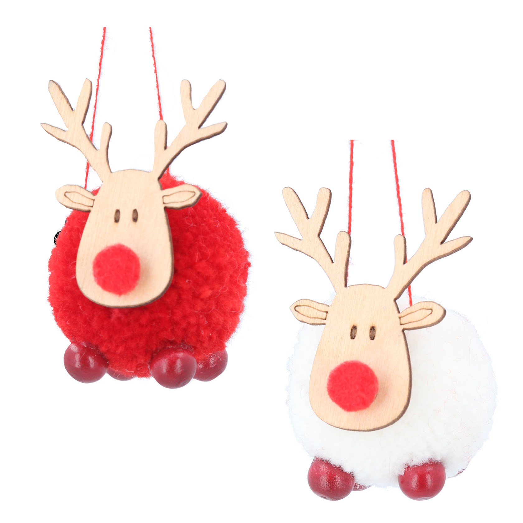 Red and white fabric and wood reindeer head hanging Christmas decoration. By Gisela Graham. The perfect festive addition to your home.
